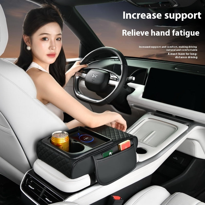Automobile Armrest Box Cover Smart Wireless Charging Multifunctional Fast Charging Tissue Storage Box Water Cup Holder