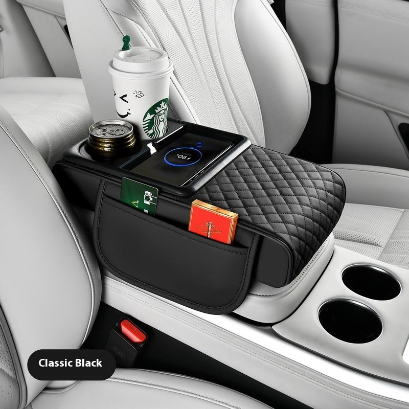 Automobile Armrest Box Cover Smart Wireless Charging Multifunctional Fast Charging Tissue Storage Box Water Cup Holder