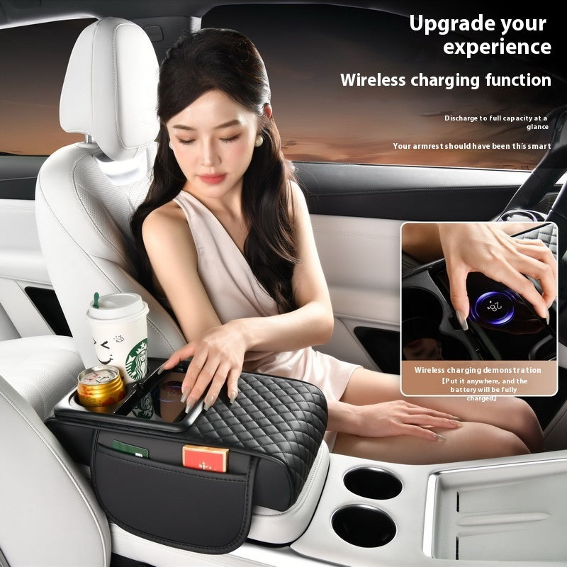 Automobile Armrest Box Cover Smart Wireless Charging Multifunctional Fast Charging Tissue Storage Box Water Cup Holder