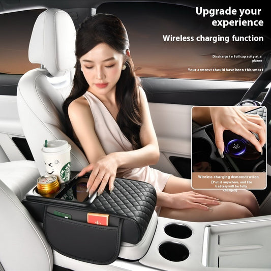 Automobile Armrest Box Cover Smart Wireless Charging Multifunctional Fast Charging Tissue Storage Box Water Cup Holder